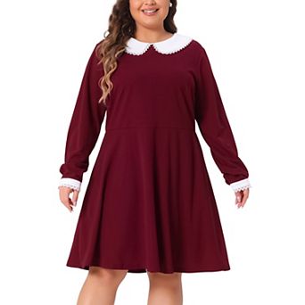 Women's Plus Size Winter Peter Pan Collar Above Knee Dress