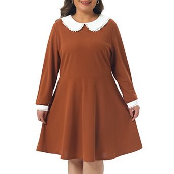 Women's Plus Size Winter Peter Pan Collar Above Knee Dress