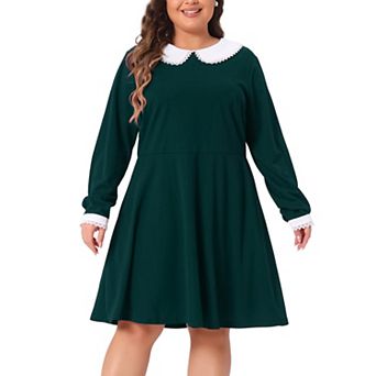 Women's Plus Size Winter Peter Pan Collar Above Knee Dress
