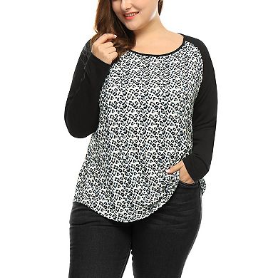 Women's Plus Size Boho Relaxed Fit Blouse Color Block Long Sleeve Top