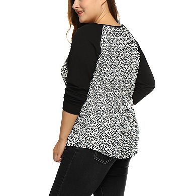 Women's Plus Size Boho Relaxed Fit Blouse Color Block Long Sleeve Top