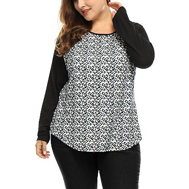 Women's Plus Size Boho Relaxed Fit Blouse Color Block Long Sleeve Top
