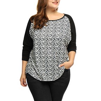 Women's Plus Size Boho Relaxed Fit Blouse Color Block Long Sleeve Top