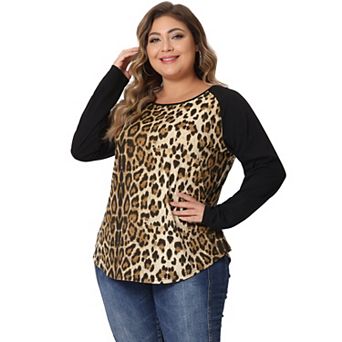 Women's Plus Size Boho Relaxed Fit Blouse Color Block Long Sleeve Top