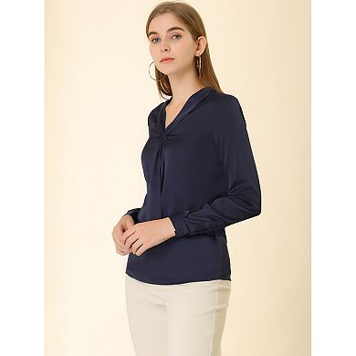 Women's Satin Tie Neck Long Sleeve Solid Color Elegant Office Work Shirt Top