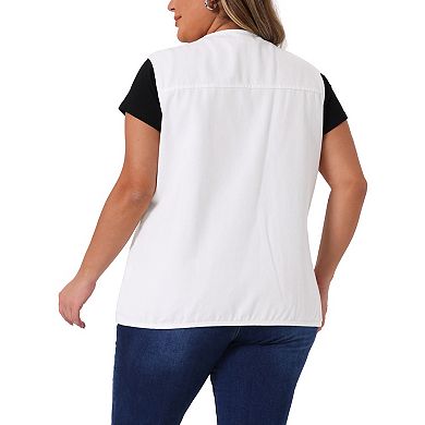 Women's Plus Size V Neck Sleeveless Button Down Denim Jacket