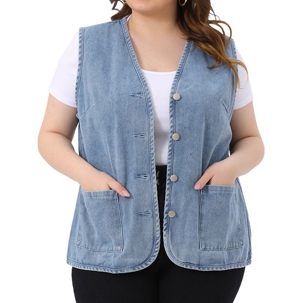 ADORA Sleeveless Button Down Denim Jacket