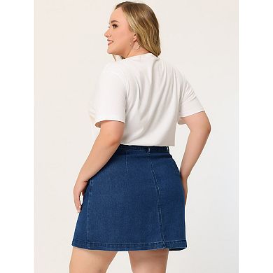 Women's Plus Size Button A Line Side Pocket Mini Denim Skirt