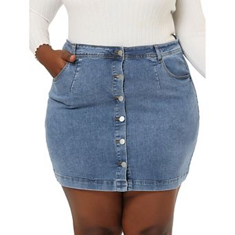 Women's Plus Size Button A Line Side Pocket Mini Denim Skirt