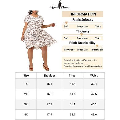 Women's Plus Size Summer V Neck Elastic Waist Casual Ditsy Floral Midi Shirt Dresses