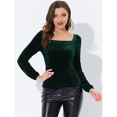 Women's Velvet Top Long Sleeve Square Neck Shirt