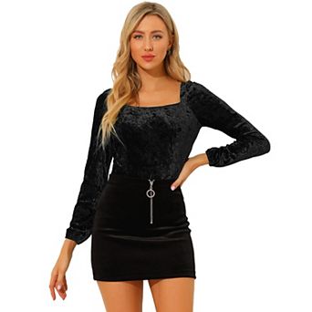 Women's Velvet Top Long Sleeve Square Neck Shirt
