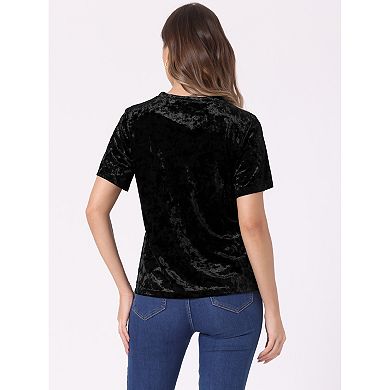 Casual Velvet Top for Women's Solid Round Neck Short Sleeve T-Shirt