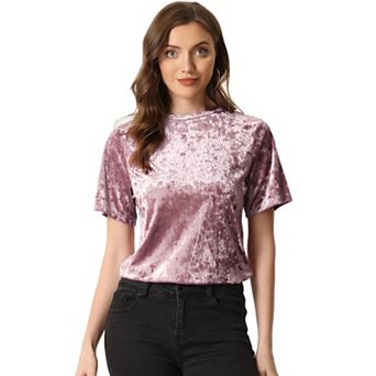 Casual Velvet Top for Women's Solid Round Neck Short Sleeve T-Shirt