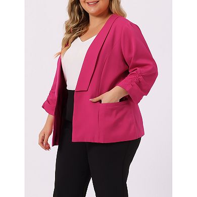 Women's Plus Size Work Office Open Front Casual Boyfriend Blazer