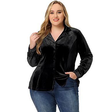 Women's Plus Size Top Work Fashion Lapel Long Sleeve Velvet Shirt