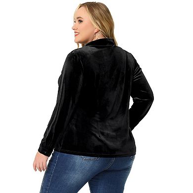 Women's Plus Size Top Work Fashion Lapel Long Sleeve Velvet Shirt