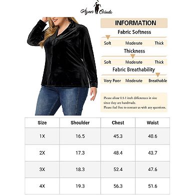 Women's Plus Size Top Work Fashion Lapel Long Sleeve Velvet Shirt