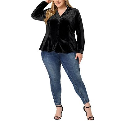 Women's Plus Size Top Work Fashion Lapel Long Sleeve Velvet Shirt