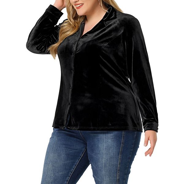 Women's Plus Size Top Work Fashion Lapel Long Sleeve Velvet Shirt