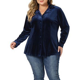 Women's Plus Size Top Work Fashion Lapel Long Sleeve Velvet Shirt