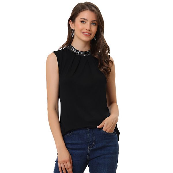 Sequin Neck Top For Women's Sleeveless Night Out Party Blouse