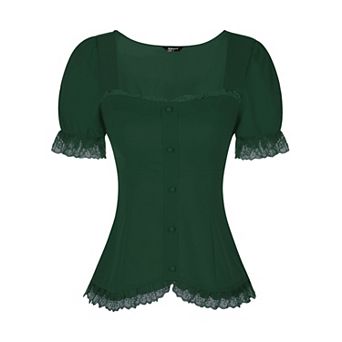 Victorian Shirt For Women's Sweetheart Neck Short Sleeve Lace Up Gothic Blouse
