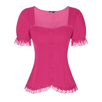 Victorian Shirt For Women's Sweetheart Neck Short Sleeve Lace Up Gothic Blouse