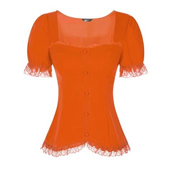 Victorian Shirt For Women's Sweetheart Neck Short Sleeve Lace Up Gothic Blouse