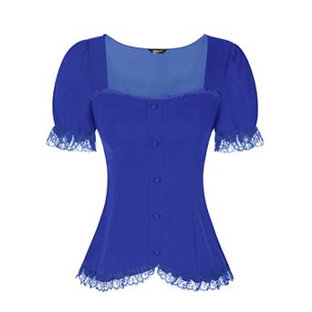 Victorian Shirt For Women's Sweetheart Neck Short Sleeve Lace Up Gothic Blouse