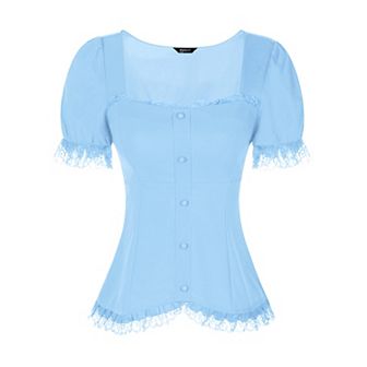 Victorian Shirt For Women's Sweetheart Neck Short Sleeve Lace Up Gothic Blouse