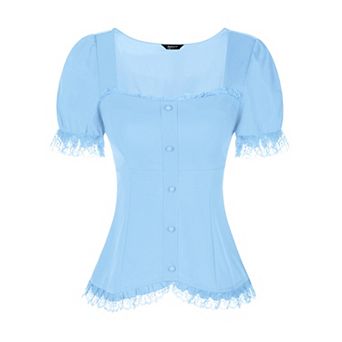 Victorian Shirt For Women's Sweetheart Neck Short Sleeve Lace Up Gothic Blouse