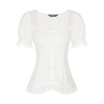 Victorian Shirt For Women's Sweetheart Neck Short Sleeve Lace Up Gothic Blouse