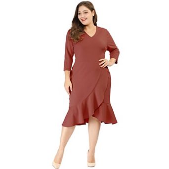 Women's Plus Size Prom Cocktail Ruffle Hem Wrap Bodycon Midi Dress