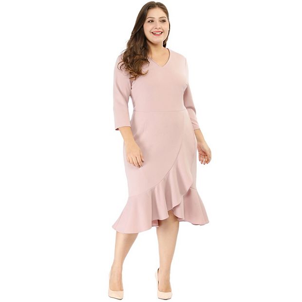 Women's Plus Size Prom Cocktail Ruffle Hem Wrap Bodycon Midi Dress