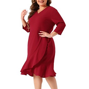Women's Plus Size Prom Cocktail Ruffle Hem Wrap Bodycon Midi Dress
