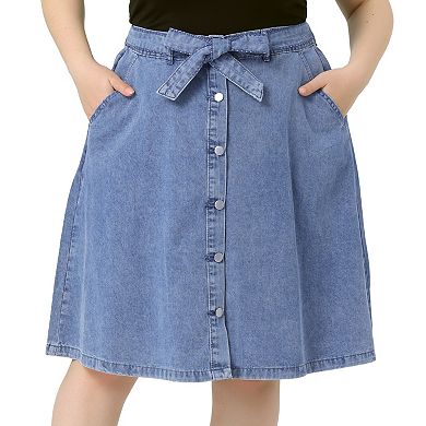 Women's Plus Size Outfits Fashion Tie Waist A Line Midi Denim Skirt