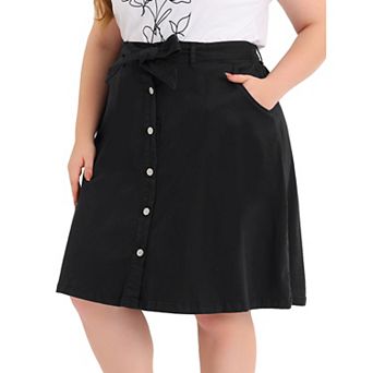 Women's Plus Size Outfits Fashion Tie Waist A Line Midi Denim Skirt