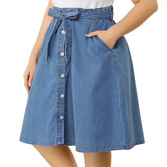 Women's Plus Size Outfits Fashion Tie Waist A Line Midi Denim Skirt