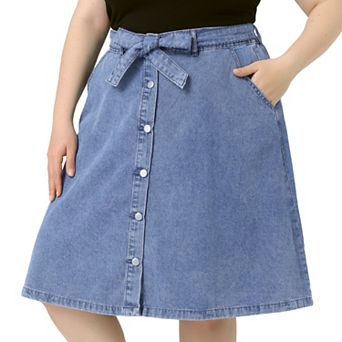 Women's Plus Size Outfits Fashion Tie Waist A Line Midi Denim Skirt
