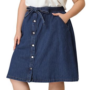 Women's Plus Size Outfits Fashion Tie Waist A Line Midi Denim Skirt