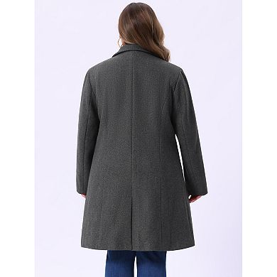 Women's Plus Size Outerwear Notched Lapel Single Breasted Midi Peacoat