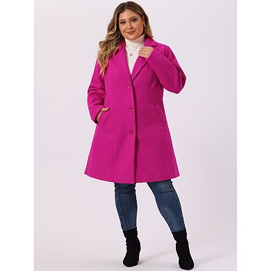 Women's Plus Size Outerwear Notched Lapel Single Breasted Midi Peacoat