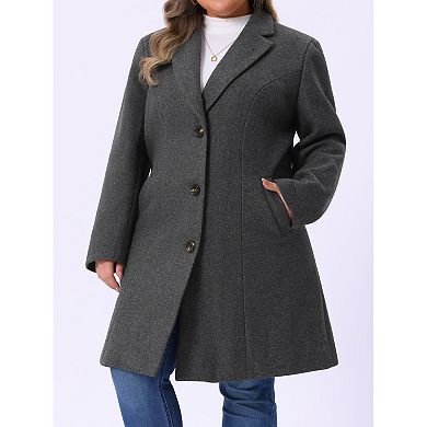 Women's Plus Size Outerwear Notched Lapel Single Breasted Midi Peacoat