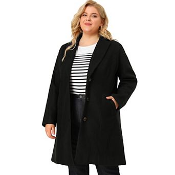 Women's Plus Size Outerwear Notched Lapel Single Breasted Midi Peacoat