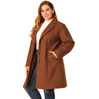 Women's Plus Size Outerwear Notched Lapel Single Breasted Midi Peacoat