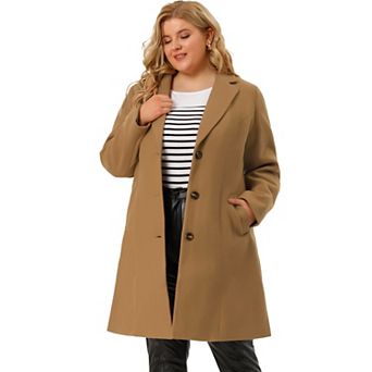 Women's Plus Size Outerwear Notched Lapel Single Breasted Midi Peacoat
