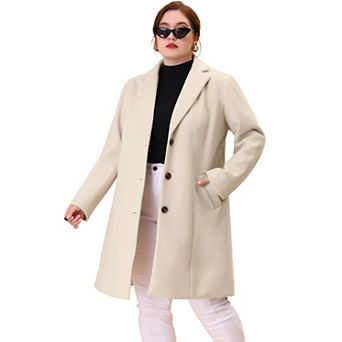Women's Plus Size Outerwear Notched Lapel Single Breasted Midi Peacoat