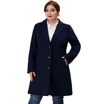 Women's Plus Size Outerwear Notched Lapel Single Breasted Midi Peacoat