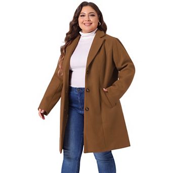 Women's Plus Size Outerwear Notched Lapel Single Breasted Midi Peacoat